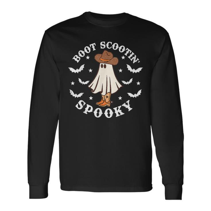 Cute Ghost Halloween  Western Boot Scootin Spooky Long Sleeve T-Shirt