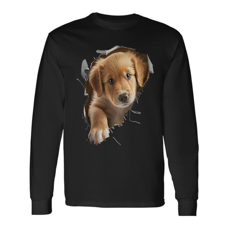 Cute Golden Retriever Puppy Dog Breaking Through Long Sleeve T-Shirt