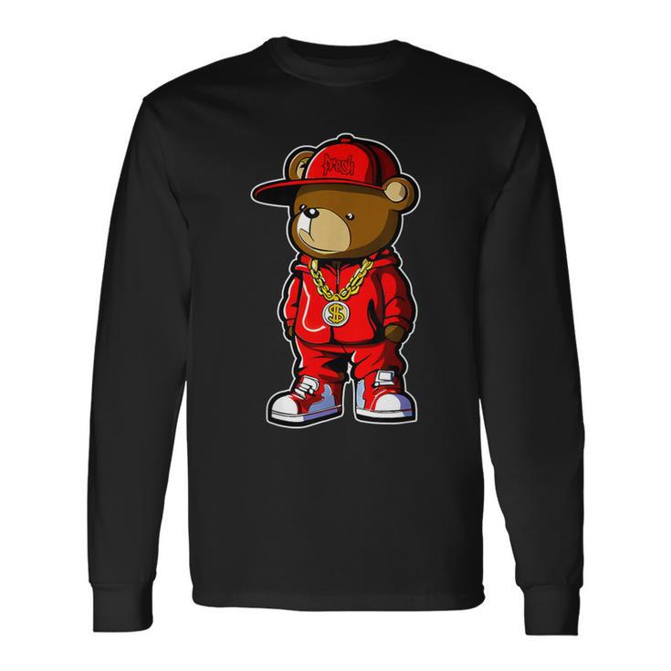 Cute Hip Hop Teddy Bear 90 Hip Hop Clothing Graffiti Long Sleeve T-Shirt