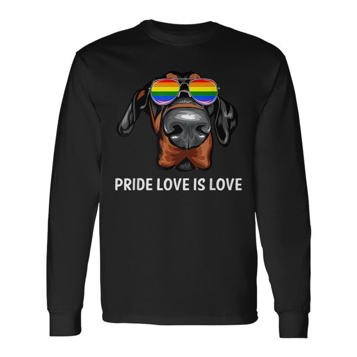 Cute Lgbt Pride Love Is Love Doberman Dog Puppy Long Sleeve T-Shirt