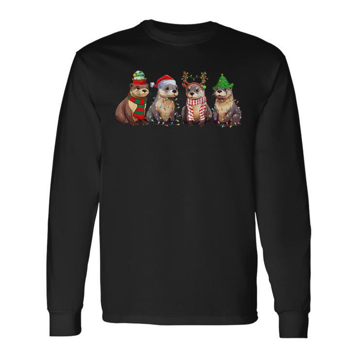 Cute Otter Christmas Pajama Xmas Lights Animals Lover Long Sleeve T-Shirt