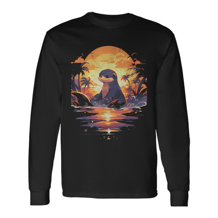 Cute Otter Discover The Spirit Animal River Otter Sunset Long Sleeve T-Shirt T-Shirt