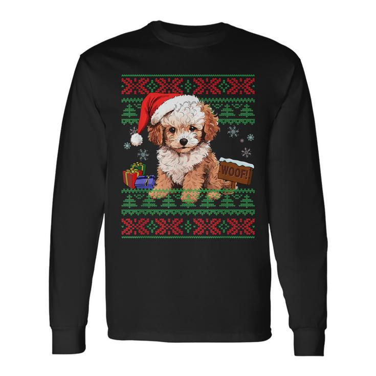 Cute Poodle Dog Lover Santa Hat Ugly Christmas Sweater Long Sleeve T-Shirt Gifts ideas