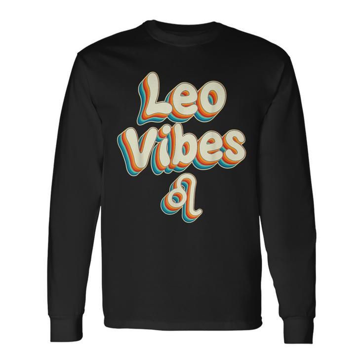 Cute Retro Leo Vibes Leo Zodiac Birthday Decorations Long Sleeve T-Shirt