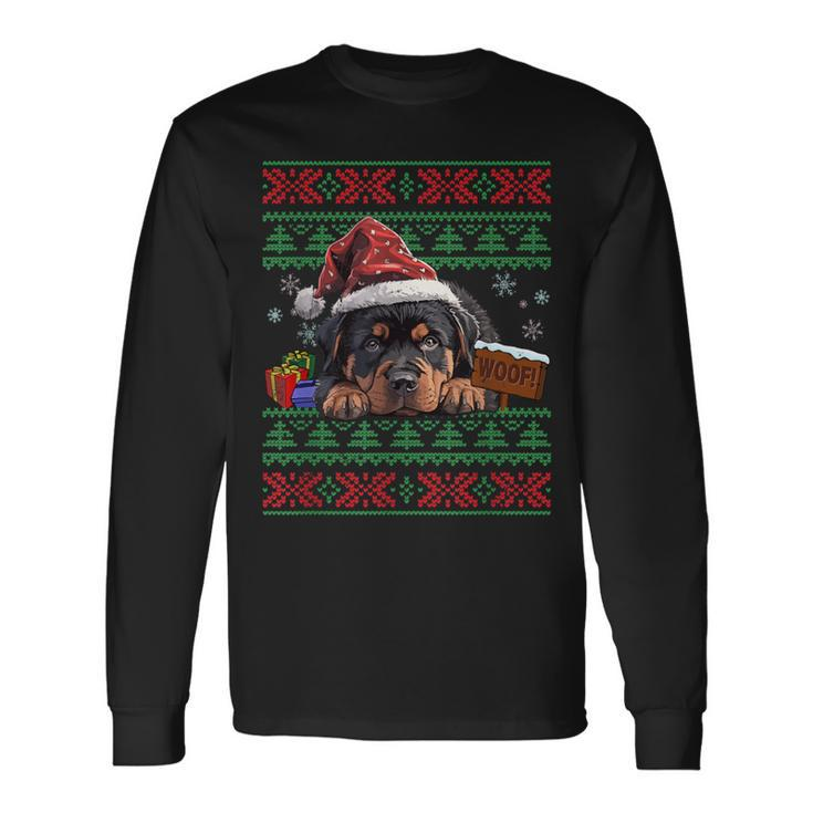 Cute Rottweiler Dog Lover Santa Hat Ugly Christmas Sweater Long Sleeve T-Shirt