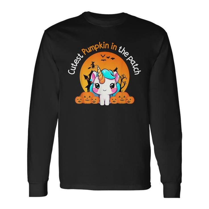 Cutest Pumpkin In The Patch Unicorn Witch Halloween Kawaii Long Sleeve T-Shirt Gifts ideas