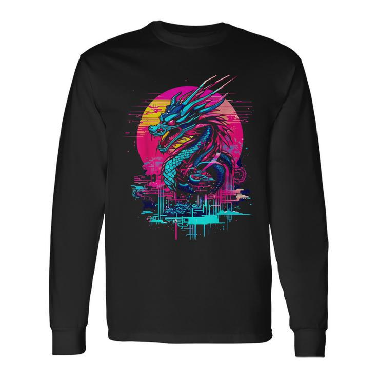Cyberpunk Dragon Retro Futuristic Outrun Synthwave Long Sleeve T-Shirt