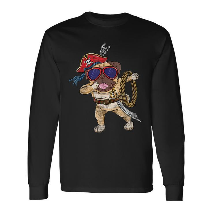 Dabbing Pirate Halloween Pug Vintage For Pug Lovers Long Sleeve T-Shirt T-Shirt