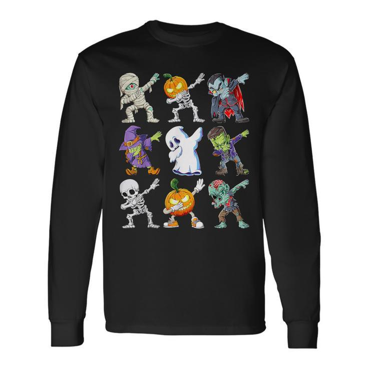 Dabbing Skeleton Pumpkin Ghost Halloween Humor Novelty Long Sleeve T-Shirt Gifts ideas