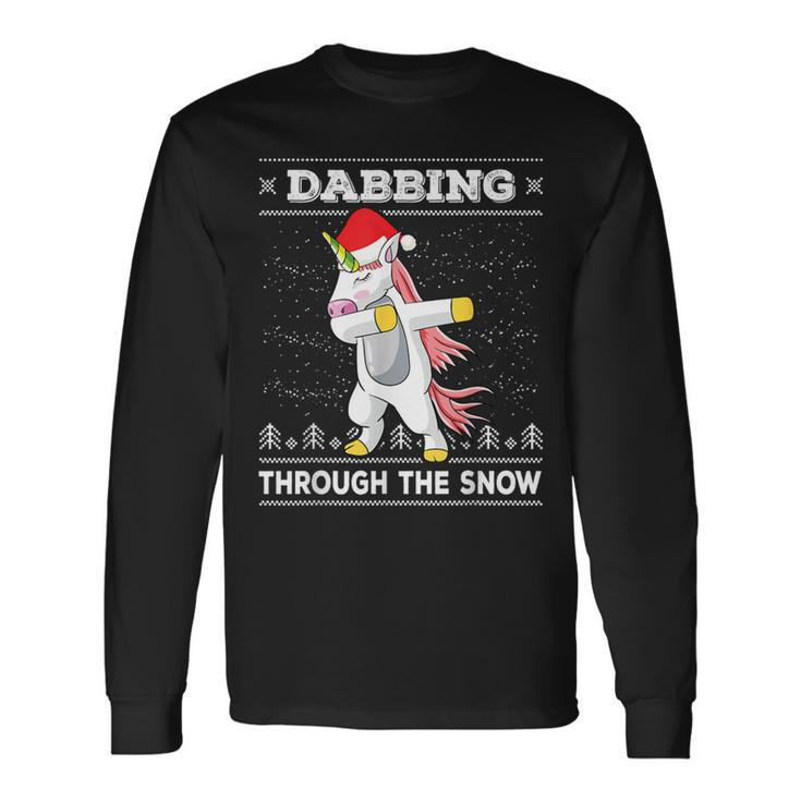Dabbing Through The Snow Dab Unicorn Ugly Christmas Sweater Long Sleeve T-Shirt