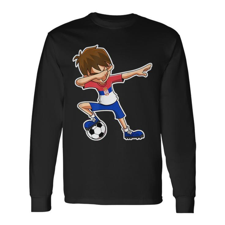 Dabbing Soccer Boy Serbia Serbian Flag Jersey Long Sleeve T-Shirt T-Shirt
