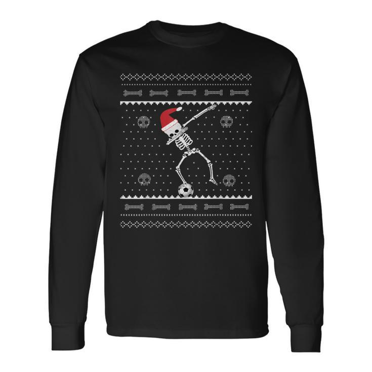 Dabbing Soccer Skeleton Ugly Christmas Sweater T Long Sleeve T-Shirt