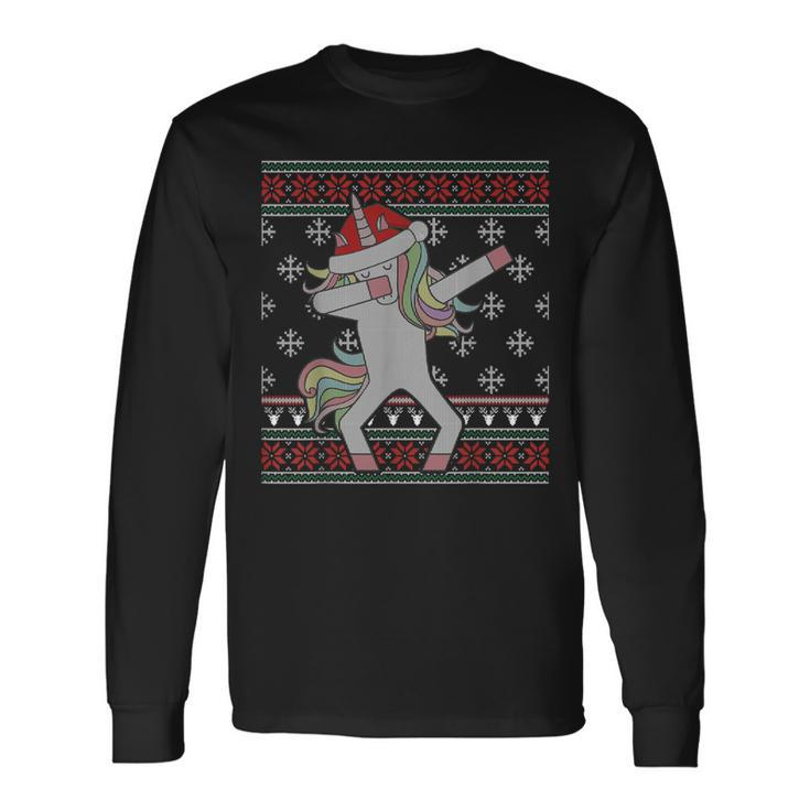 Dabbing Unicorn Ugly Christmas Sweater Dab Trend Long Sleeve T-Shirt