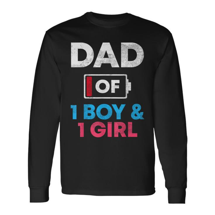 Dad Of 1 Boy And 1 Girl Battery Low Daddy Fathers Day Long Sleeve T-Shirt T-Shirt