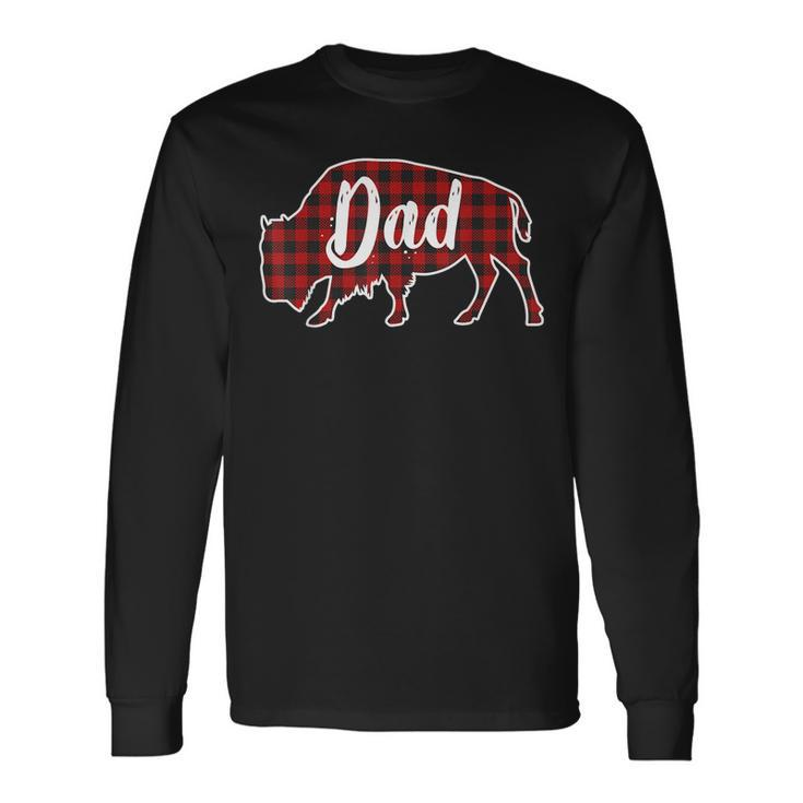 Dad Bison Buffalo Red Plaid Christmas Pajama Long Sleeve T-Shirt