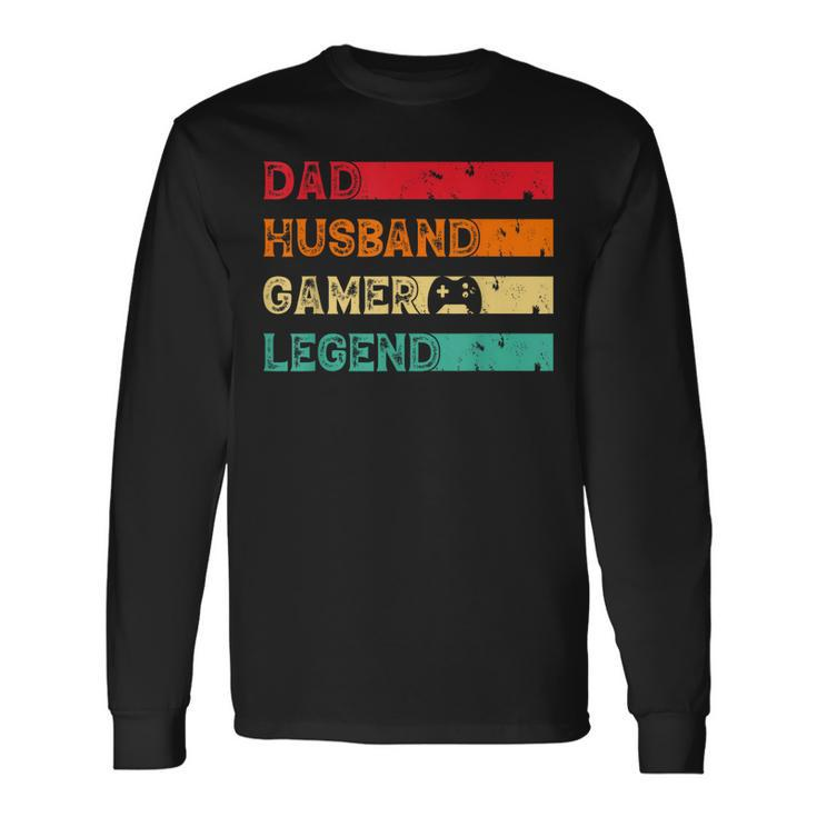 Dad Husband Gamer Legend Vintage Gamer Gaming Fathers Day Long Sleeve T-Shirt T-Shirt