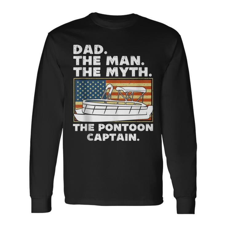 Dad Man Myth Pontoon Captain American Flag Boat Fathers Day Long Sleeve T-Shirt T-Shirt