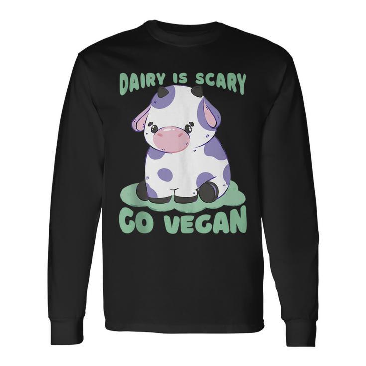 Dairy Is Scary Go Vegan Cow Lovers Hilarious Vegan Parody Long Sleeve T-Shirt T-Shirt
