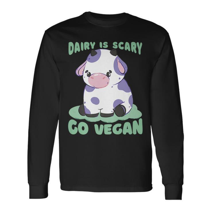 Dairy Is Scary Go Vegan Cow Lovers Hilarious Vegan Parody Long Sleeve T-Shirt T-Shirt