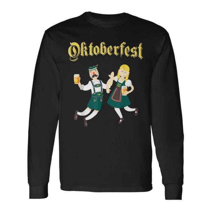 Dancing Barman And Barmaid Drinking Oktoberfest Long Sleeve T-Shirt