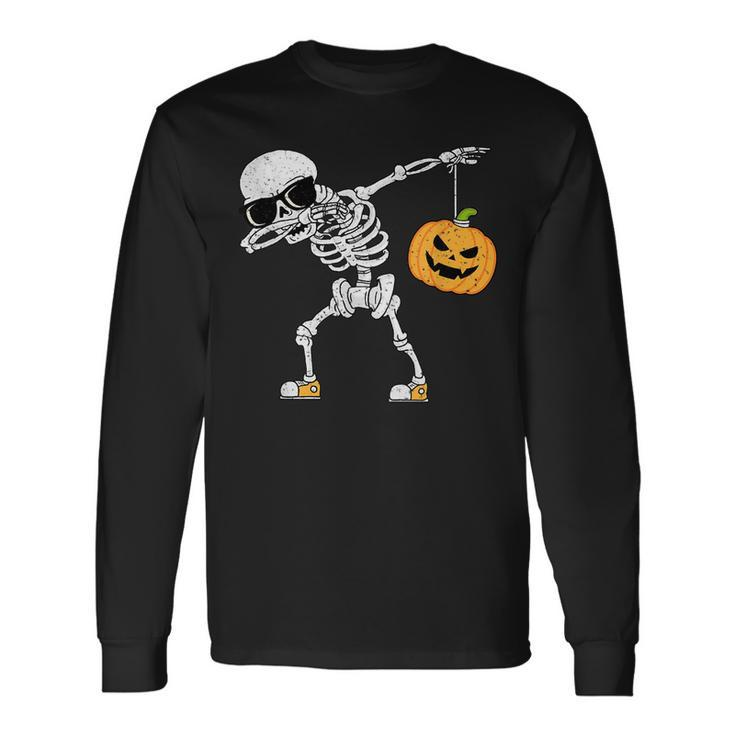Dancing Skeleton Halloween Pumpkin Dab Dabbing Vintage Pumpkin Long Sleeve T-Shirt T-Shirt