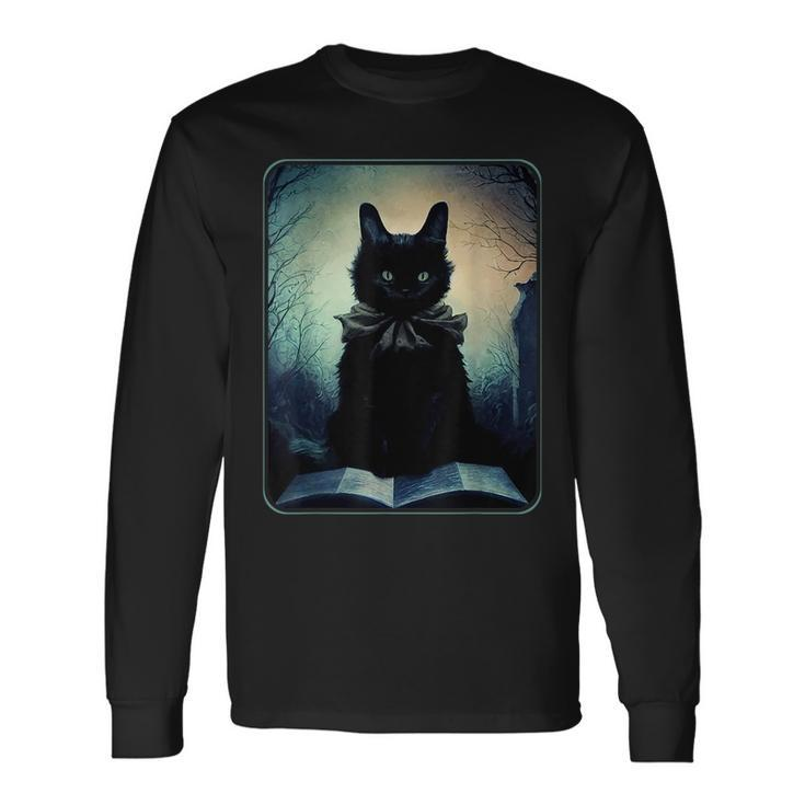 Dark Art Black Cat And Her Magic Book Magic Long Sleeve T-Shirt T-Shirt
