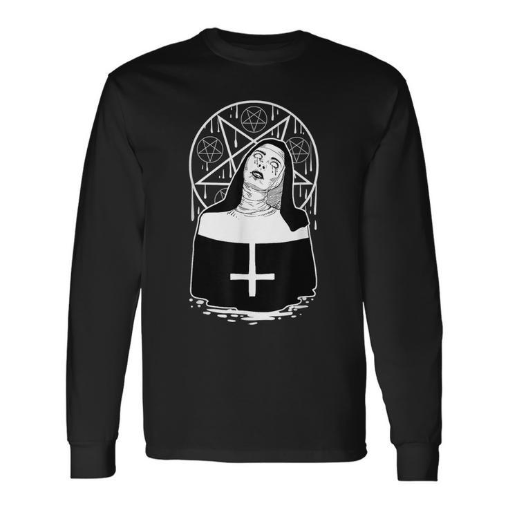 Dark Evil Nun Pentagram Scary Nun Long Sleeve T-Shirt T-Shirt