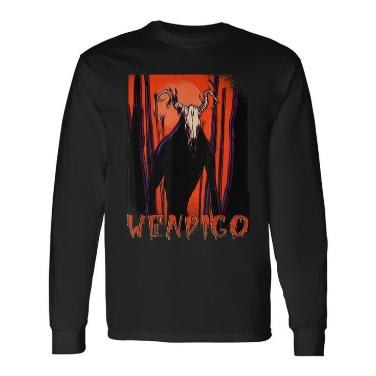 Dark Wendigo Spirit Of The Horror Forest Halloween Ghost Halloween Ghost Long Sleeve T-Shirt