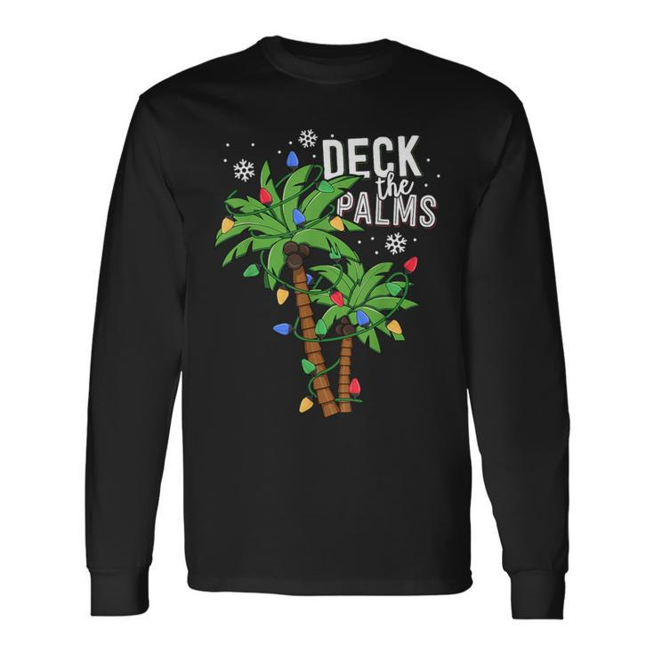 Deck The Palms Tropical Hawaii Christmas Palm Tree Lights Long Sleeve T-Shirt
