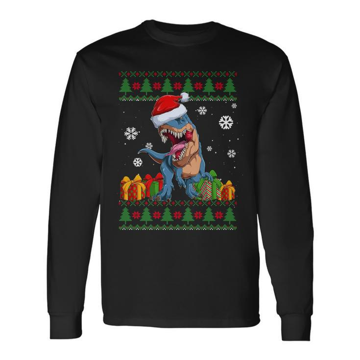 Dinosaur Lovers Dinosaur Santa Hat Ugly Christmas Sweater Long Sleeve T-Shirt