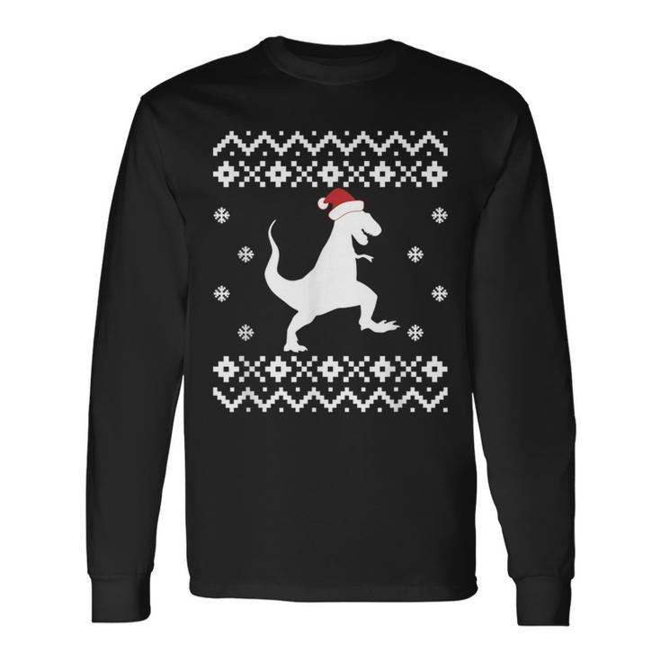 Dinosaur Ugly Christmas Sweater Trex Santa Long Sleeve T-Shirt