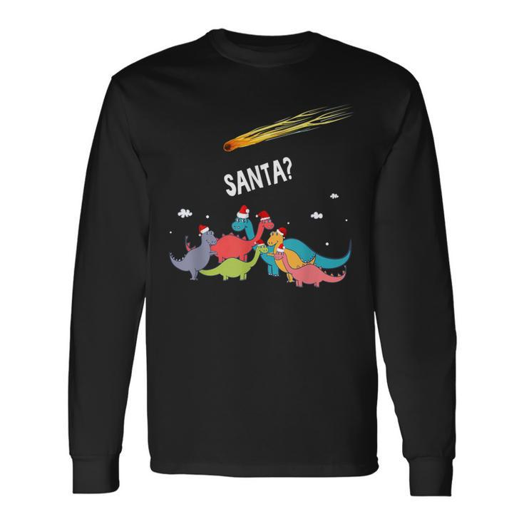 Dinosaur Ugly Christmas Sweater Merry Extinction Santa Hat Long Sleeve T-Shirt