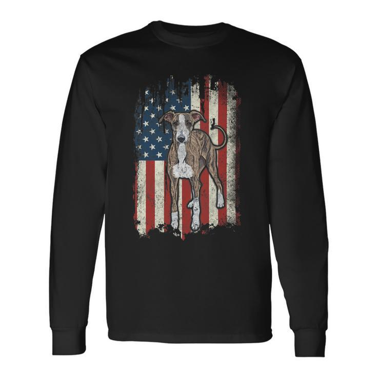 Distressed Greyhound American Flag Patriotic Dog Long Sleeve T-Shirt