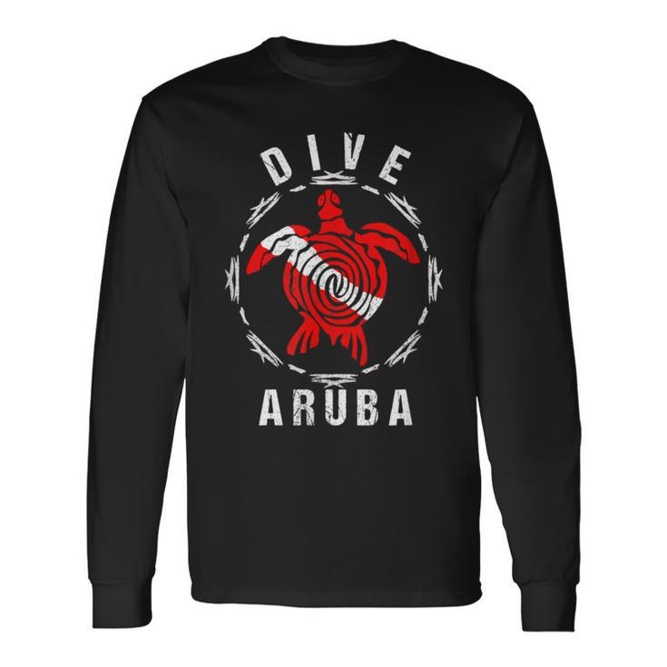 Dive Aruba Vintage Tribal Turtle Long Sleeve T-Shirt