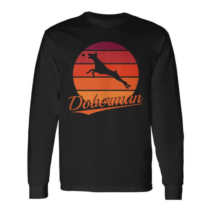 Doberman Pinscher Retro Sunset Dog Pet Lover Long Sleeve T-Shirt