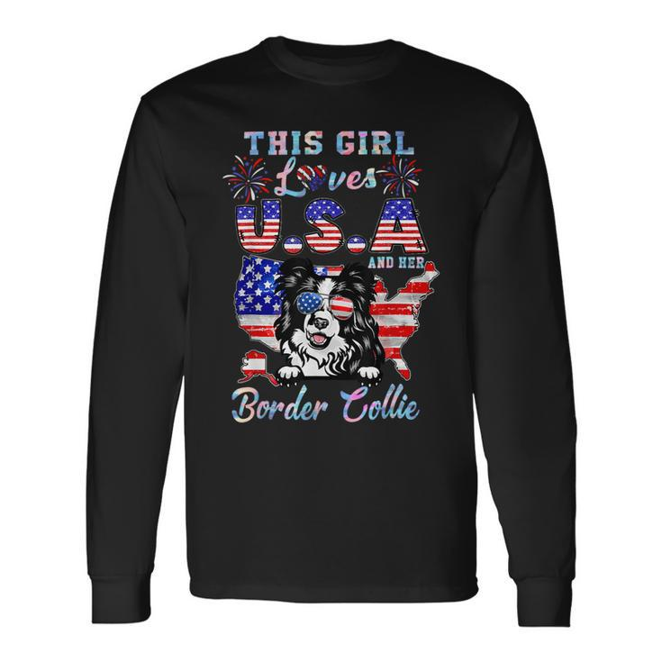 Dog Border Collie This Girl Loves Usa And Her Dog Border Collie 4Th Of July Long Sleeve T-Shirt