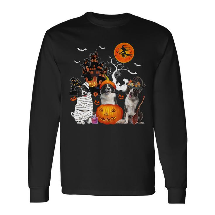 Dog Border Collie Three Border Collies Halloween Mummy Scary Witch Lover Owner Long Sleeve T-Shirt