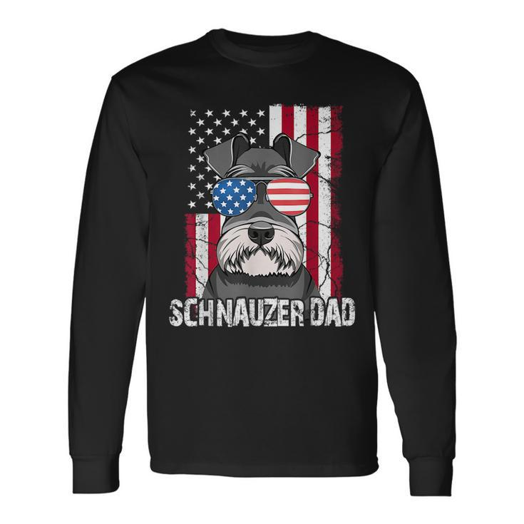 Dog Dad Fathers Day Mini Schnauzer Usa Flag 4Th Of July Long Sleeve T-Shirt