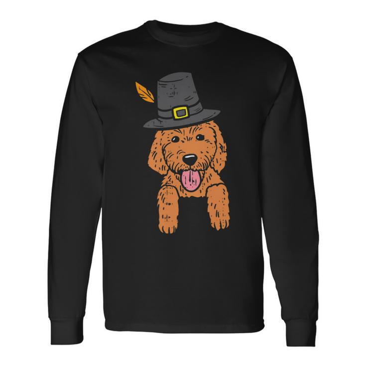 Dog Goldendoodle Pocket Pilgrim Goldendoodle Dog Lover Cute Thanksgiving Long Sleeve T-Shirt