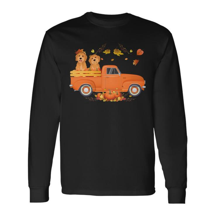 Dog Goldendoodle Pumpkin Truck Fall Leaf Thanksgiving Halloween Long Sleeve T-Shirt