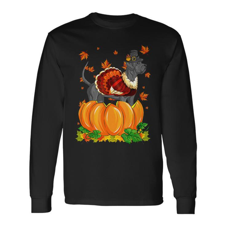 Dog Great Dane Thanksgiving Turkey Fall Autumn Pumpkin Long Sleeve T-Shirt