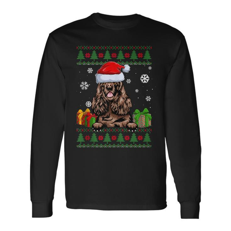 Dog Lovers Cocker Spaniel Santa Hat Ugly Christmas Sweater Long Sleeve T-Shirt