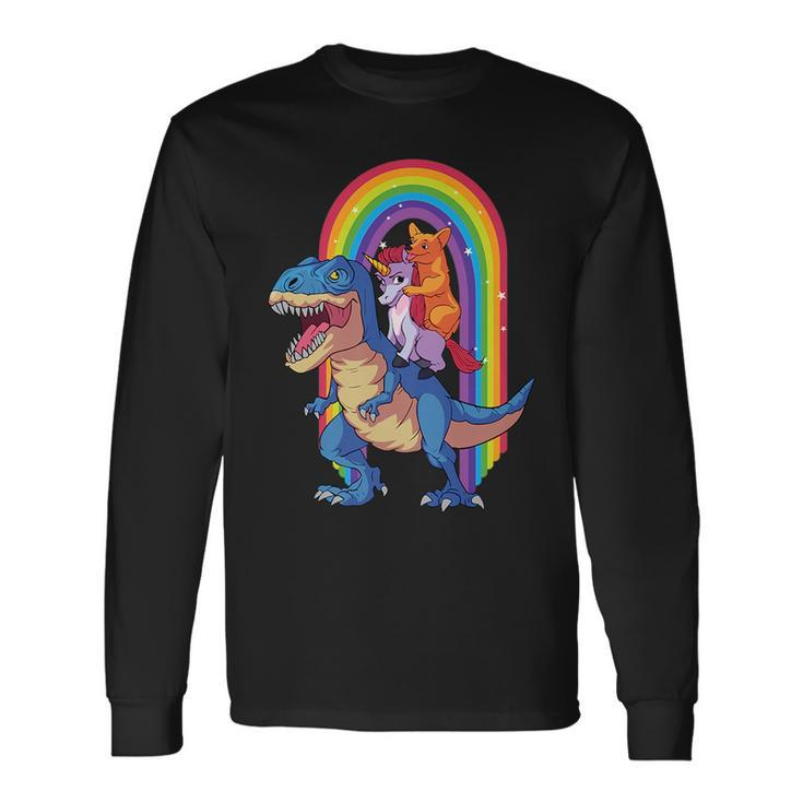 Dog Lovers Magical Corgi And Unicorn Riding A Dinosaur Long Sleeve T-Shirt T-Shirt