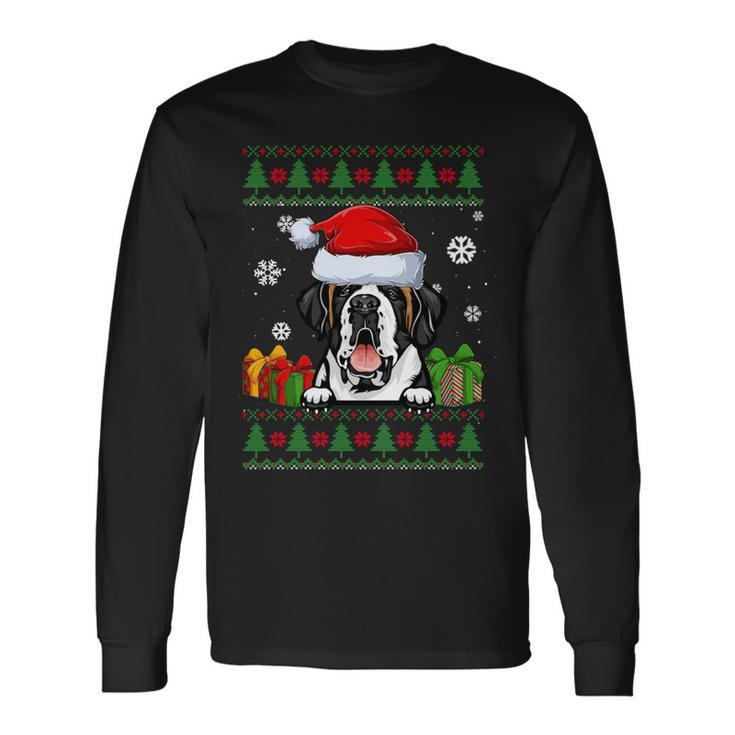 Dog Lovers Saint Bernard Santa Hat Ugly Christmas Sweater Long Sleeve T-Shirt Gifts ideas