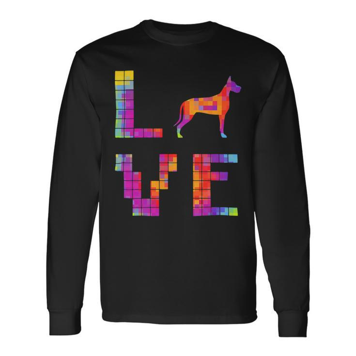 Dog Mom Great Dane Shirts Dog Lover Pixel Art Long Sleeve T-Shirt