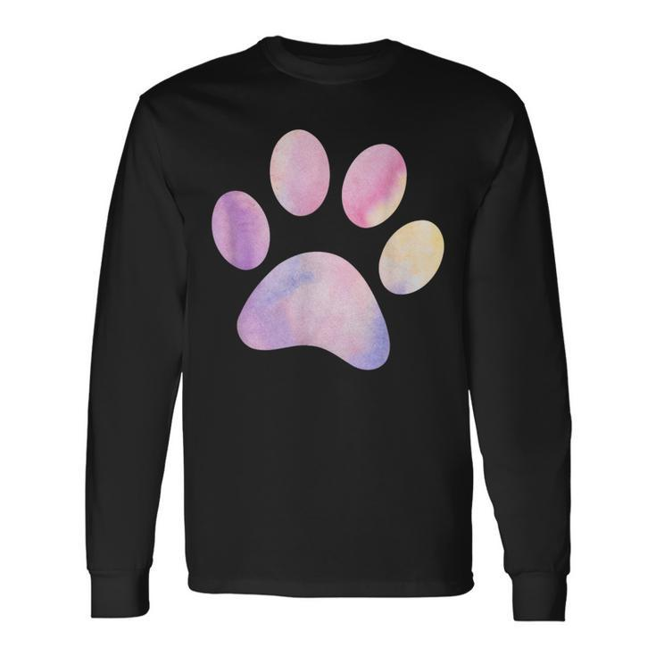 Dog Paw Colorful Print Dog Love Pet Paw Long Sleeve T-Shirt