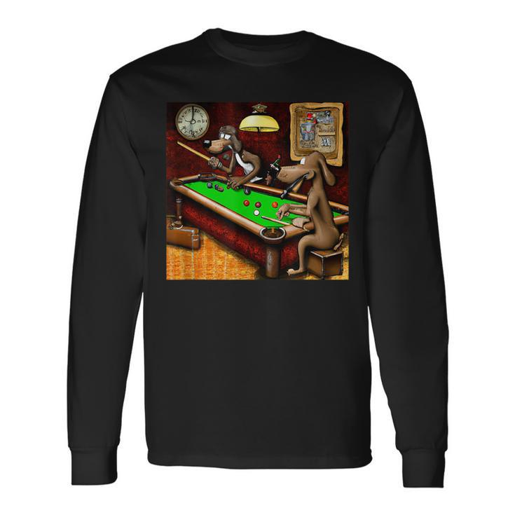 Dogs Playing Billiards Long Sleeve T-Shirt