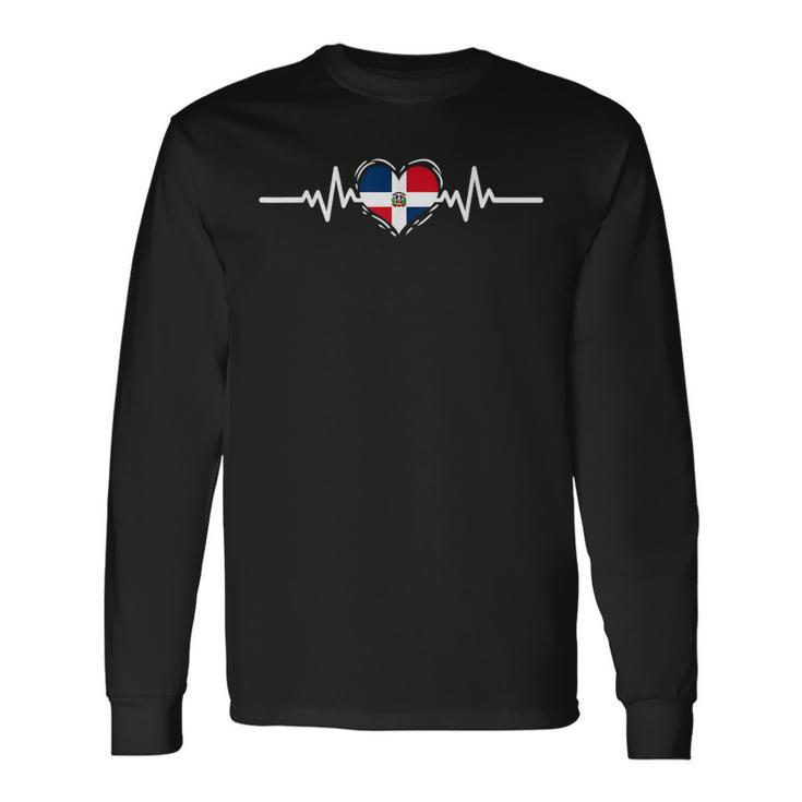 Dominican Republic Flag Heartbeat Dominican Roots Long Sleeve