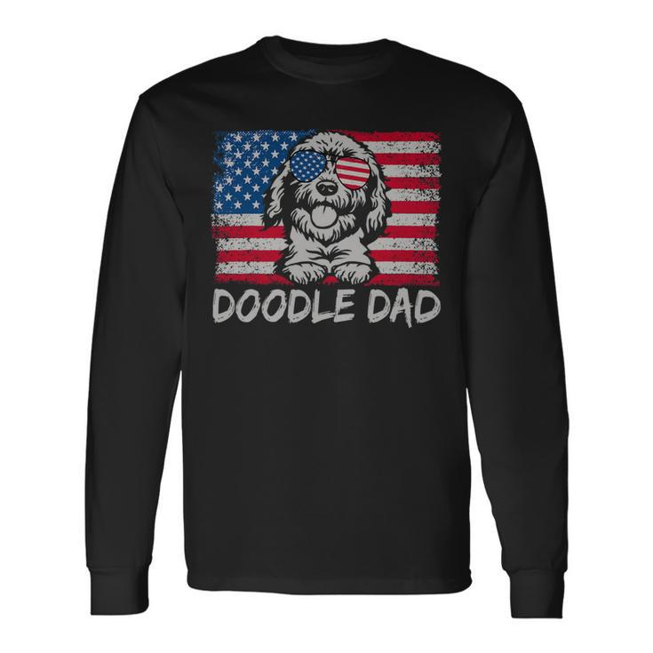 Doodle Dad American Flag Joke Fathers Day Goldendoodle Dad Long Sleeve T-Shirt