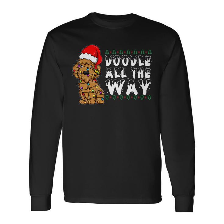 Doodle All The Way Goldendoodle Santa Hat Christmas Long Sleeve T-Shirt